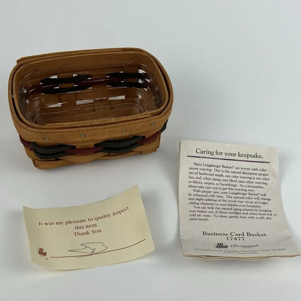 Longaberger Business Card Basket 1994 | /w Protector Home Storage VTG (17477)